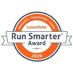 laserfiche run smarter award badge for 2020